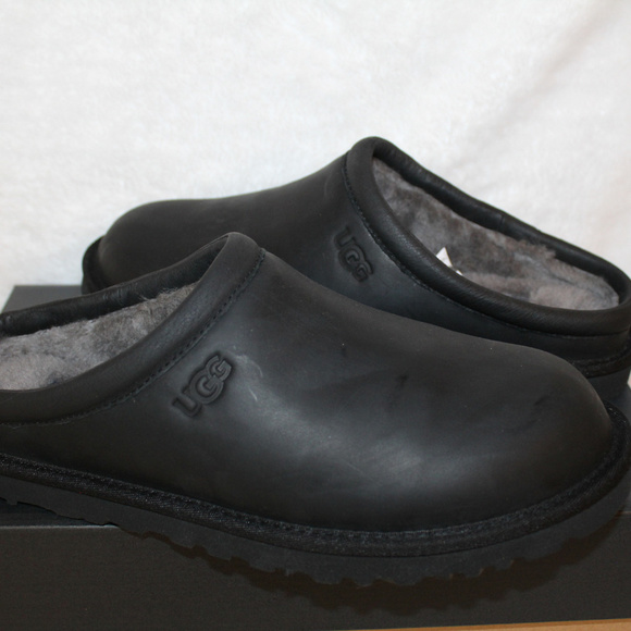UGG LEATHER CLOG SHEARLING SLIPPERS NEW BLACK - Picture 8 of 8